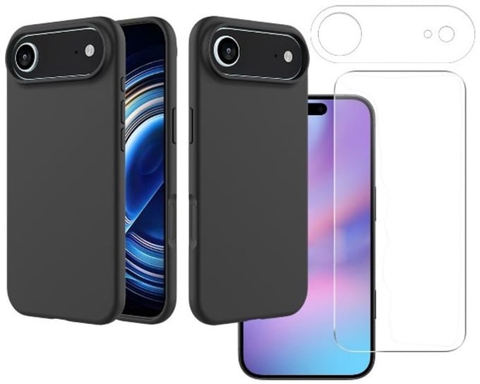 Shockproof Backcover - Liquid Silicone Soft Hoesje - Geschikt voor: iPhone Air - Zwart + Screenprotector & Camera Lens Protector