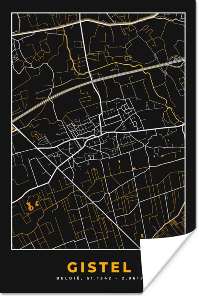 Poster Gistel - Plattegrond - Kaart - Goud - Stadskaart - 40x60 cm