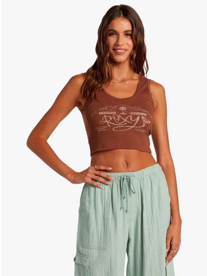 Roxy Vintage Lace Mouwloos T-shirt Bruin S Vrouw