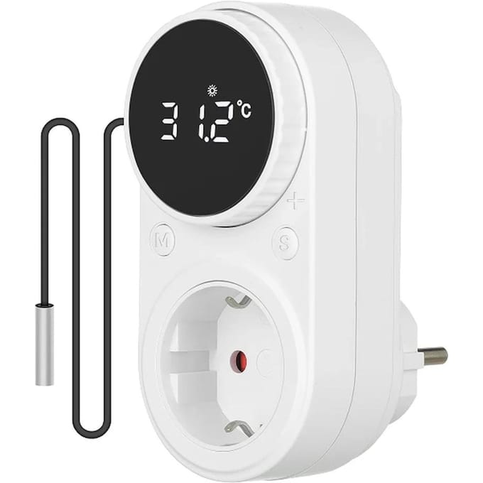 EU Thermostaatknop Temperatuurregelaar Timerstopcontact met Temperatuursensor Digitale Thermostaatschakelaar Verwarming Koeling Regeling wit