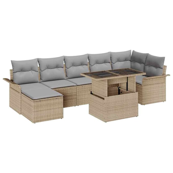 vidaXL Tuinbank Set met kussen met opslag 8 pcs Beige Poly rattan