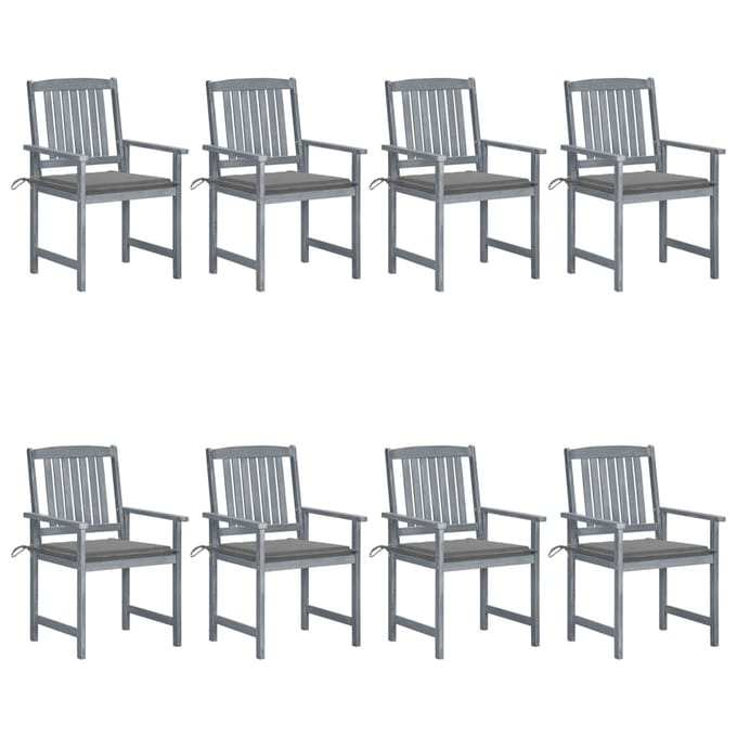 vidaXL - Tuinstoelen - 8 - st - met - kussens - massief - acaciahout - grijs