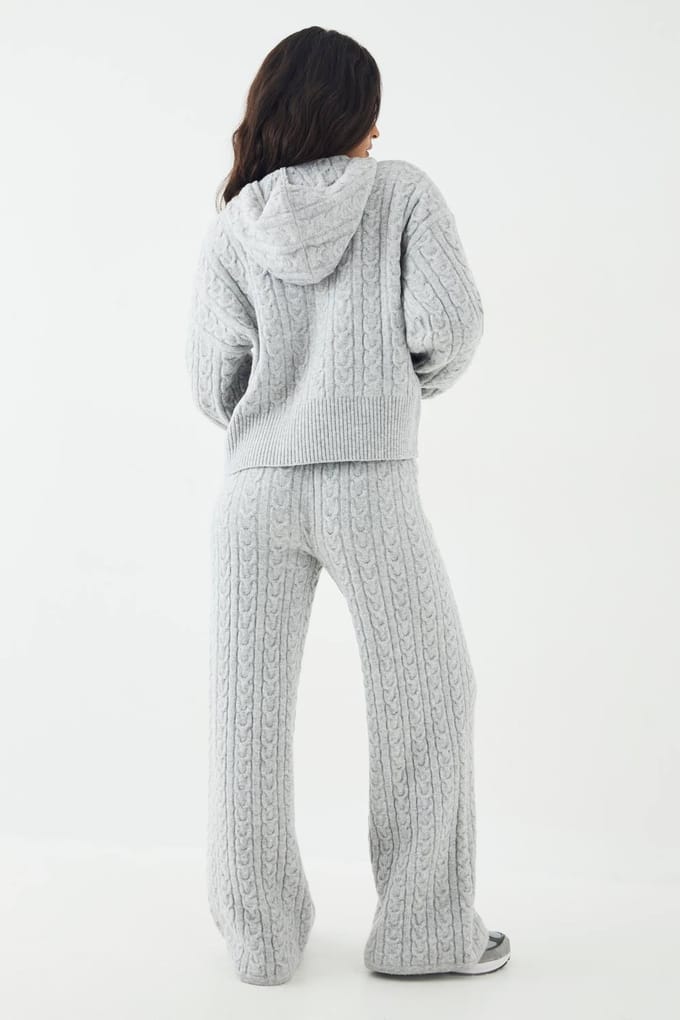 Dames DSGN Studio Kabelgebreide Rechte Pijp Broek | Ash Grey | Maat: Medium