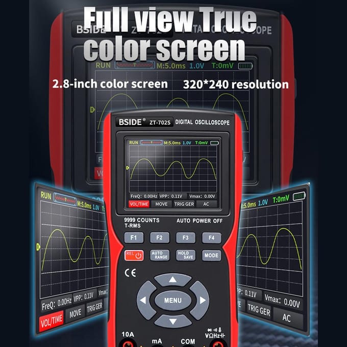 2in1 Digitale Oscilloscoop Multimeter 48MSa/s Bemonsteringssnelheid 10Mhz Bandbreedte 9999 Counts True RMS veelkleurig