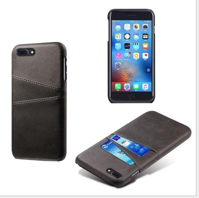 Back Cover met Opbergvakjes + Gehard Glas Screenprotector voor iPhone 8 Plus _ Zwart