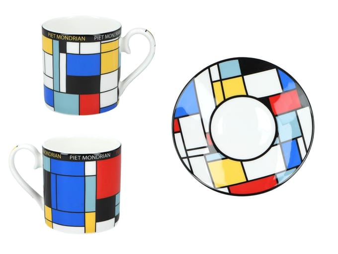 Merkloos Kop en schotel set - Abstracte kunst, 250ml, Porselein