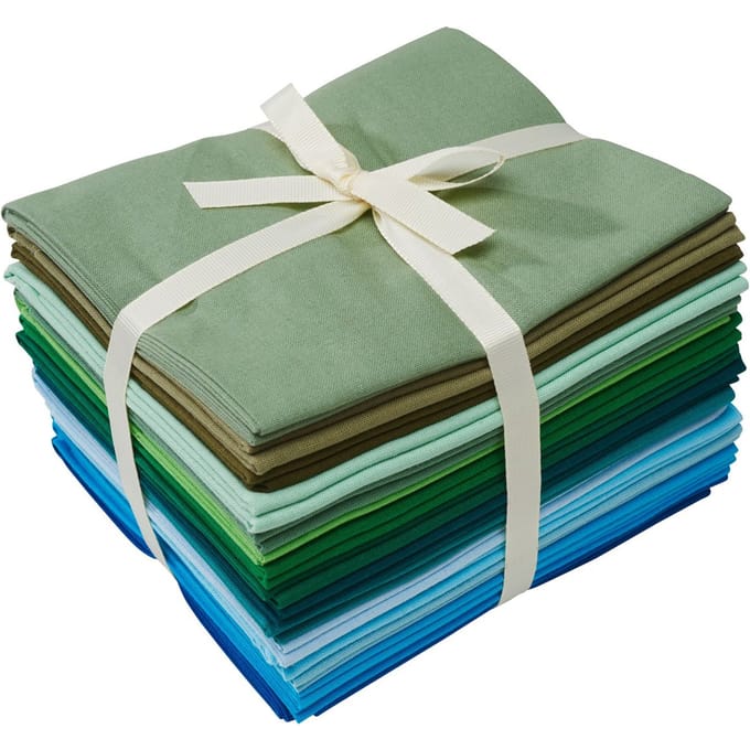 Stofpakket Patchy Uni "Blauw-Groen-Olijf-Grijs", 17 stekken