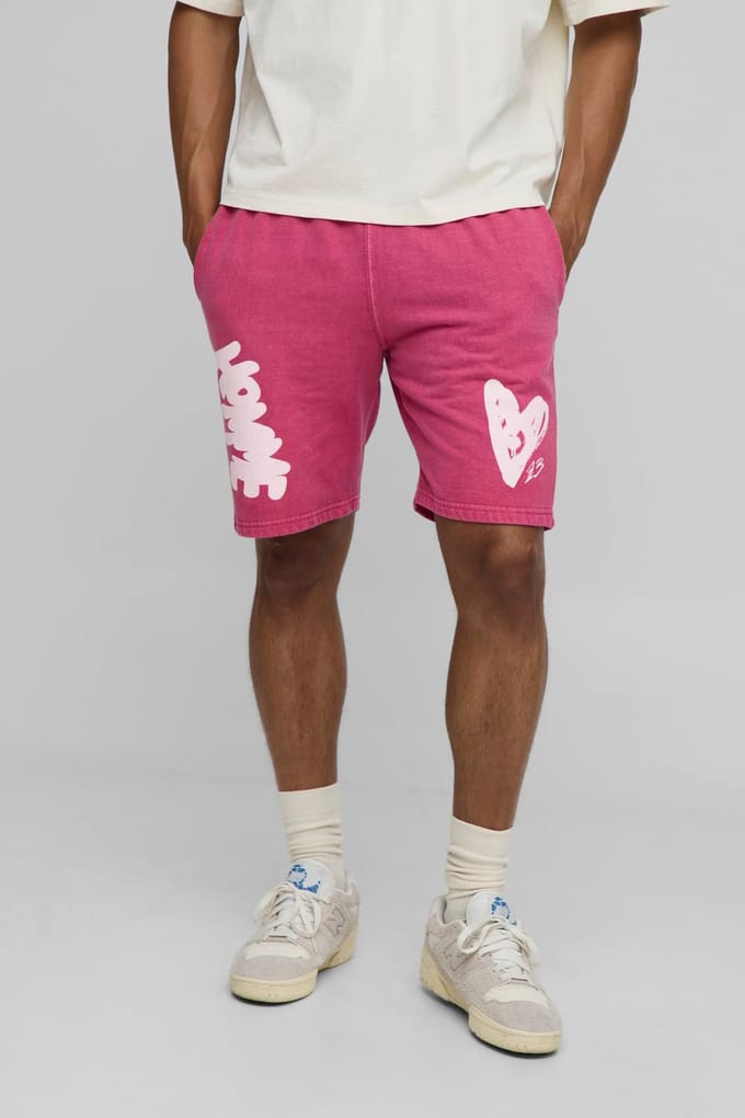 Regular Fit Heren Hart Grafische Gewassen Jersey Shorts | Red | Size Medium