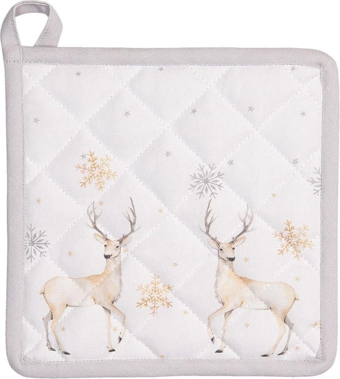 Clayre & Eef Pannenlap 20x20 cm Wit Beige Katoen Hert