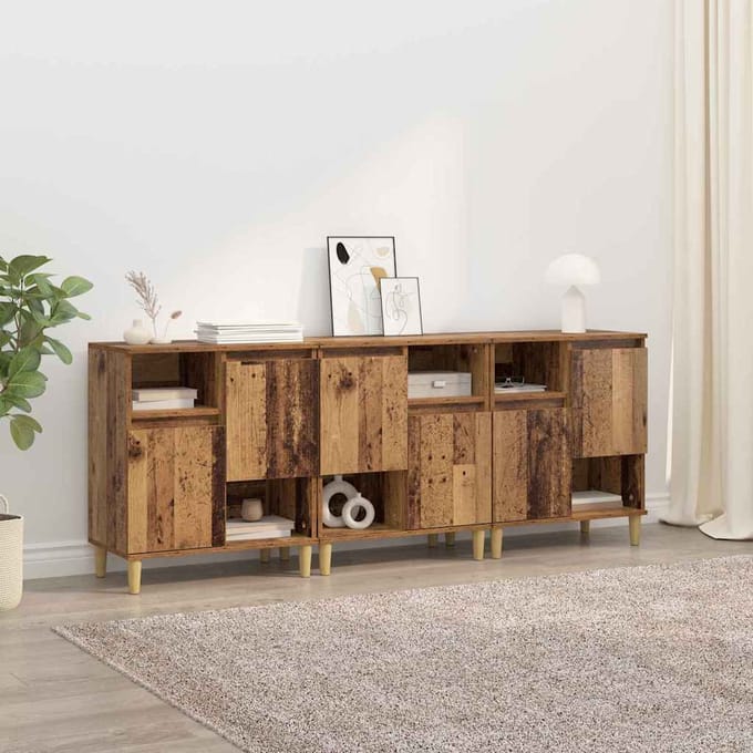vidaXL - Dressoirs - 3 - st - Oud - Hout - 60 - x - 35 - x - 70 - cm - Bewerkt - hout