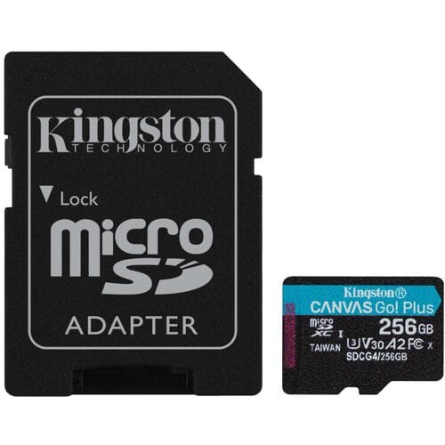 Kingston Technology 256 GB microSDXC Canvas Go Plus Gen4 200 MB/s A2 U3 V30 kaart + adapter