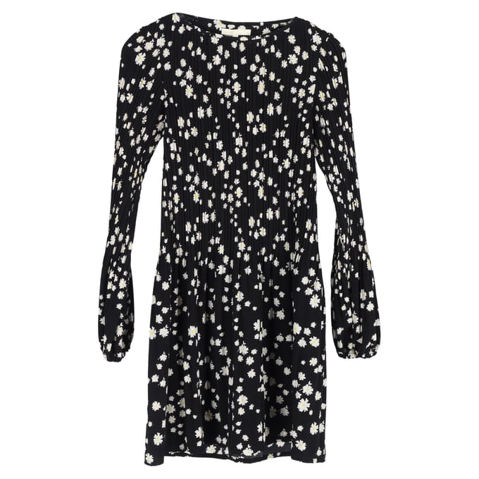 Maje Rockiz Plissé Daisy-Print Crêpe Mini Jurk in Zwart Polyester