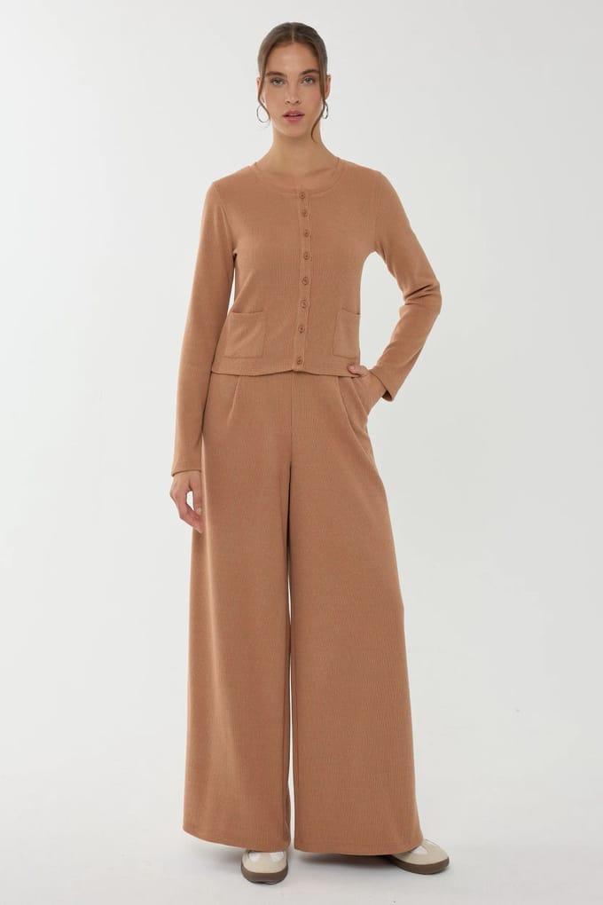 Brede Lange Broek met Elastische Taille