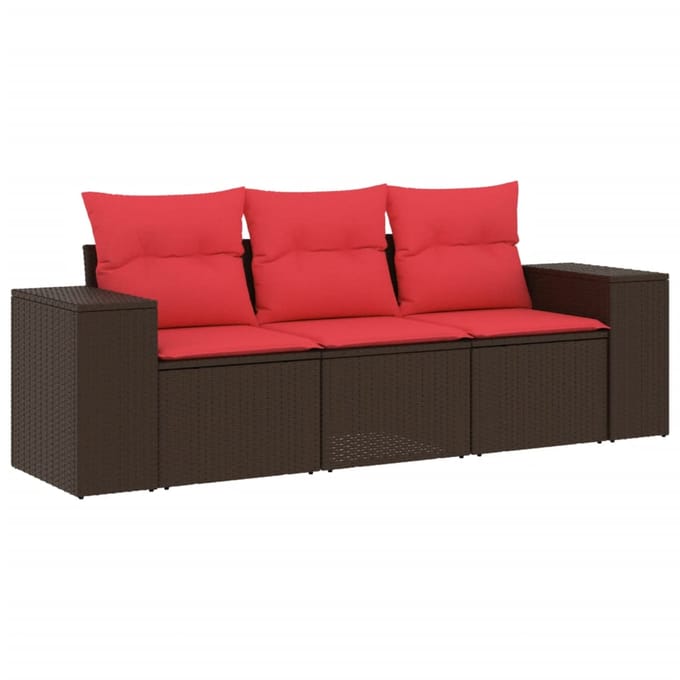 vidaXL - 3-delige - tuinbankset - met - kussens, - bruin - polyrotan