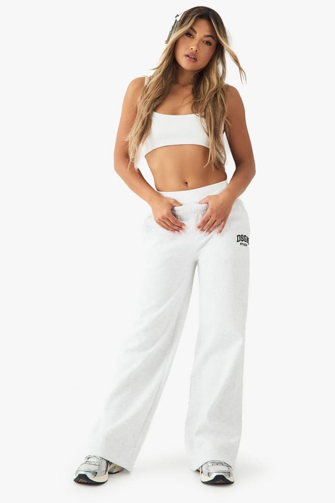 boohoo Dames DSGN Studio Geborduurde Straight Leg Jogger | Ash Grey | Maat: XL