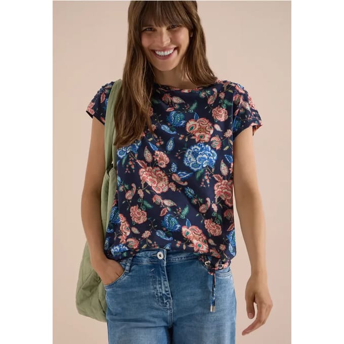 Shirt met korte mouwen, boothals en rimpels