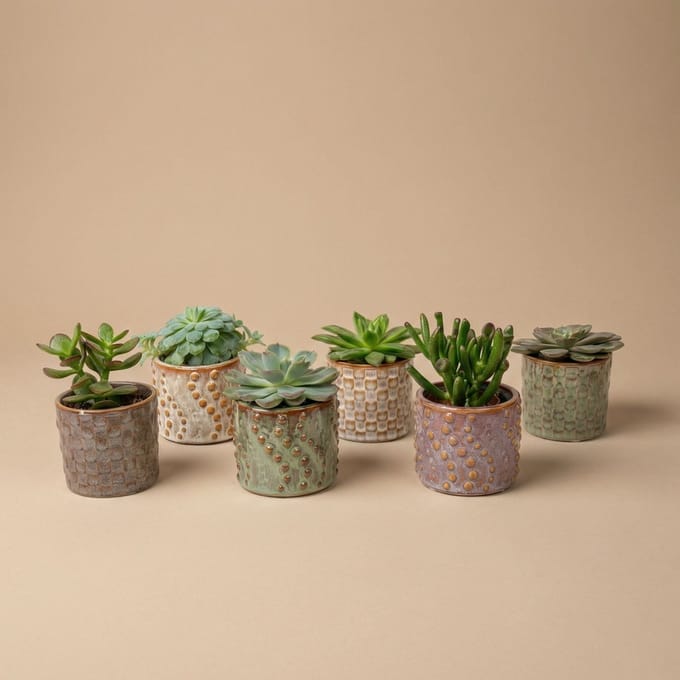 Succulenten Set van 6 in Keramische Mini Potjes Madrid - ↑ 8–12 cm