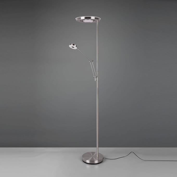 Trio Lighting LED uplighter Barrie met leeslampje nikkel mat
