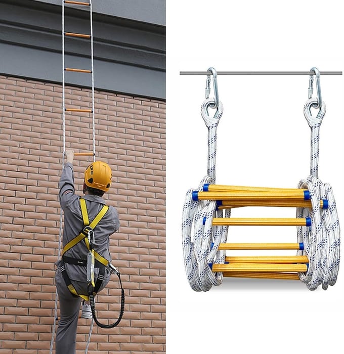 Touwladder - Levensladder - Snelle evacuatie - Vlamvertragend - 18 meter - Zwart