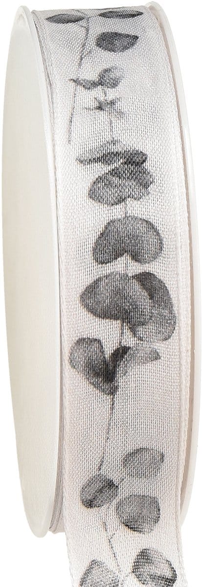 Decoratief lint sieradenlint eucalyptus wit grijs B25mm L20m