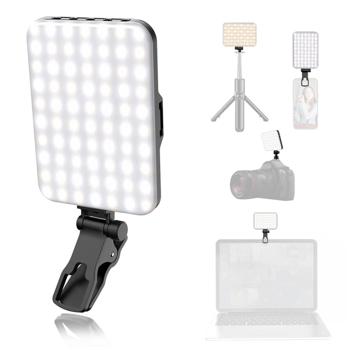 Lampe LED pour selfie, 60 LED de haute qualité, rechargeable, 2 200 mAh, IRC 97+, 7 modes d'éclairage, portable, pour téléphone/tablette/ordinateur portable blanc
