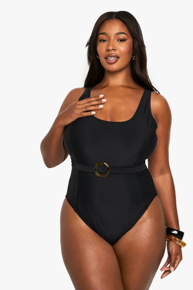 boohoo Dames Plus Tummy Control Badpak met Ceintuur | Black | Maat: 28
