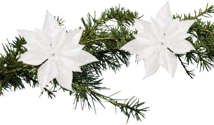 Cosy & Trendy Kerstboomversiering - 2x - bloem - op clip - witte kerstster - 18 cm