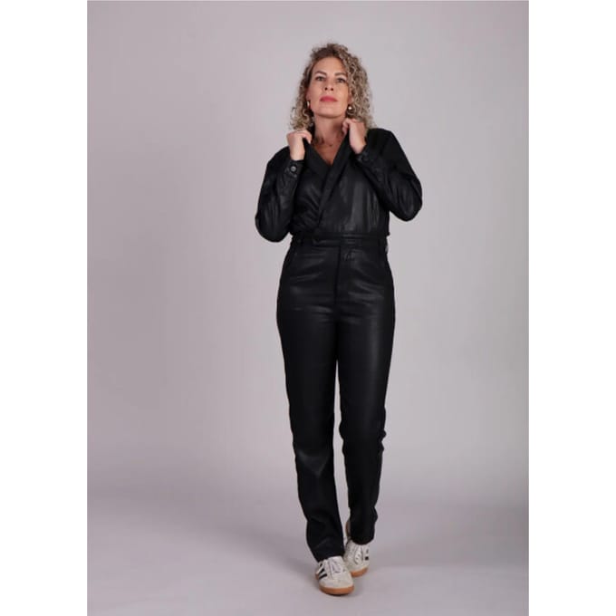 Homage to Denim E flowy coated cross over jumpsuit