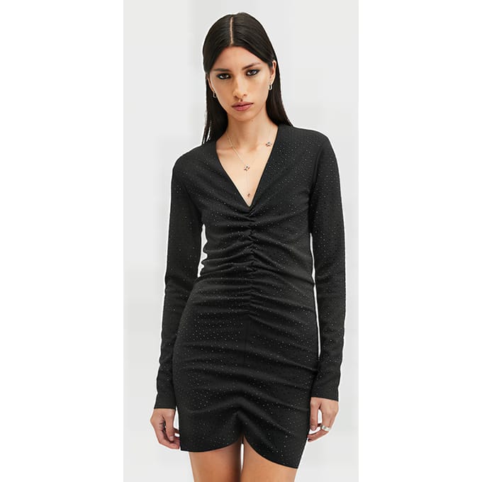 AllSaints Alya Ruche Dress Black Maat: 2 | Mini Jurken Outlet | Dames | Zwart