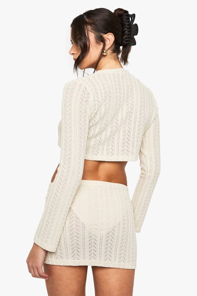 boohoo Dames Gehaakte Mini Rok Met Ingebouwde Slip | Stone | Maat: 12