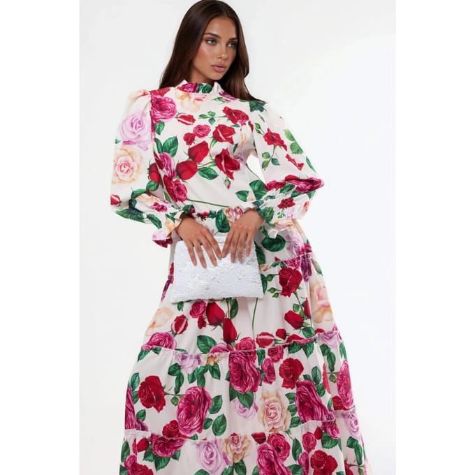 Bloemige Ronde Hals Maxi Jurk