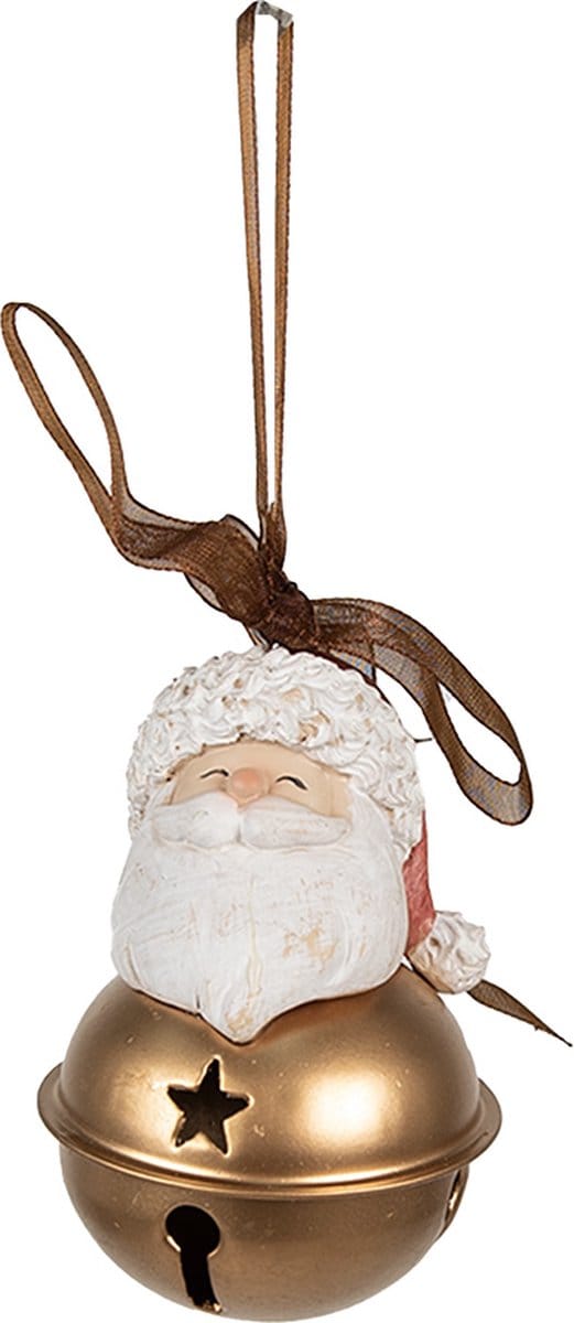 Clayre & Eef Kersthanger Kerstman 8 cm Wit Goudkleurig Polyresin