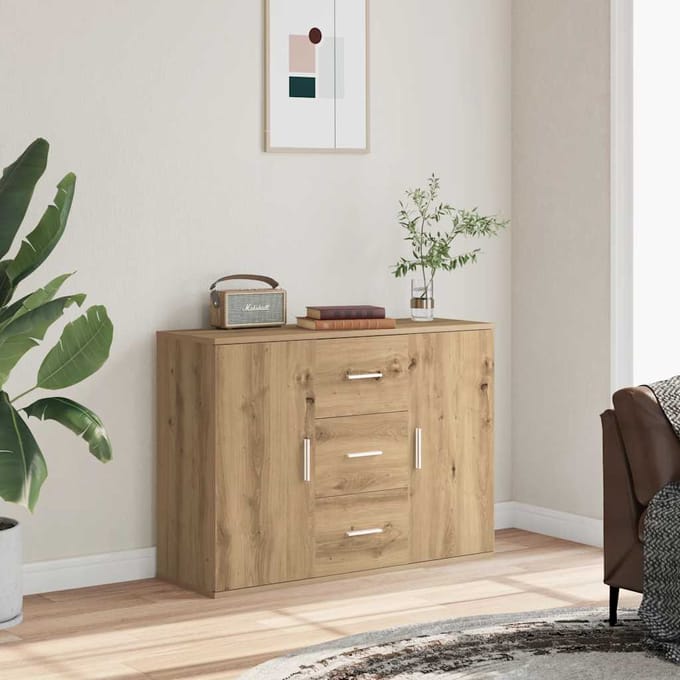 vidaXL - Dressoir - 90x29,5x65 - cm - bewerkt - hout - artisanaal - eikenkleur