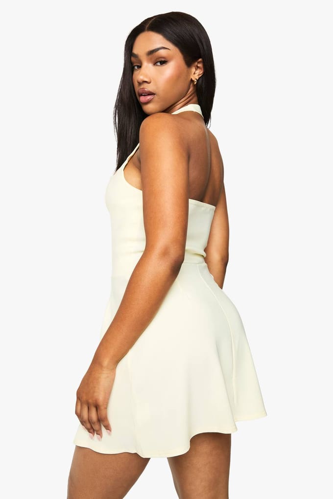 boohoo Dames Bengaline Square Neck Skater Jurk | Citroen | Maat: 36