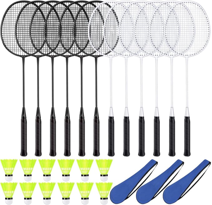Badminton Set - Shuttlecock Bats - Buiten Spelen - Voor Beginners - 12 Rackets - Wit Zwart