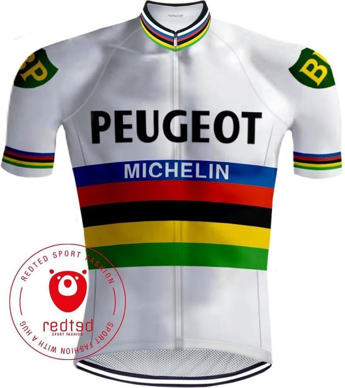 Retro Wielershirt Peugeot Regenboog - REDTED - XL