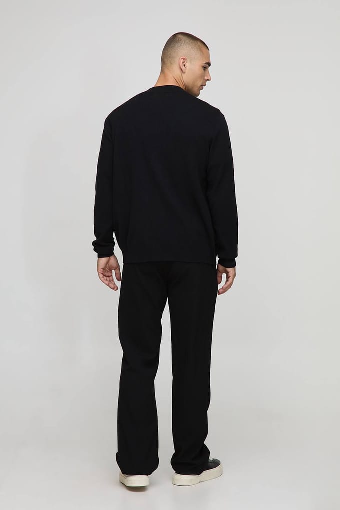 Regular Fit Smart Knitted Bomber Jacket | Black | Size Small