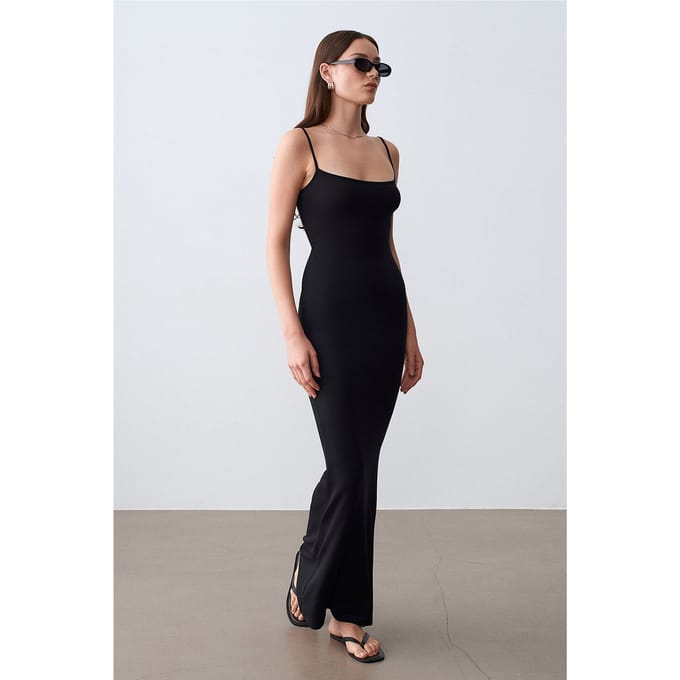 Geribbelde Bodycon Maxi-jurk