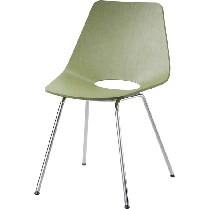 Thonet S 661 Stalen buisstoel - Beuken olijfgroen (RAL 6003) - chroom