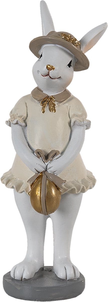 Clayre & Eef Beeld Konijn 5x5x15 cm Wit Beige Polyresin Woonaccessoires