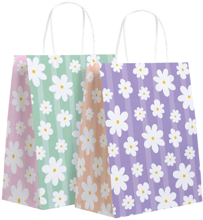 Globos cadeauzakjes madeliefjes print - papieren uitdeelzakjes 6 stuks.