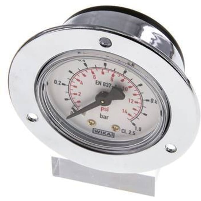 0..1 Bar Paneelmontage Manometer Staal/Messing 50 mm Klasse 2.5 (Voorflens) - MW0150SH-FP