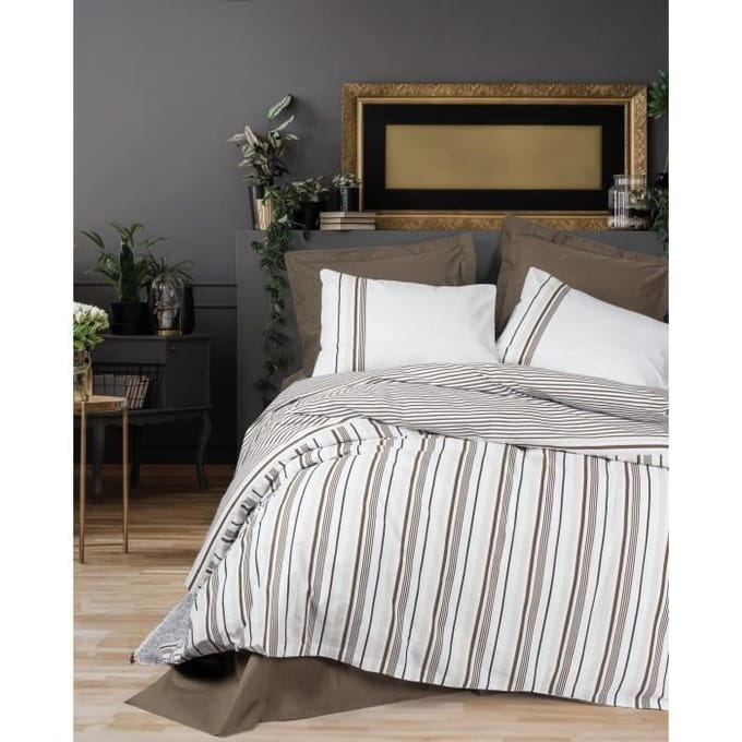Parure de lit - 1 housse de couette 220 x 240 cm + 2 taies d'oreiller 60 x 60 cm - 100% coton renforcé - Brun