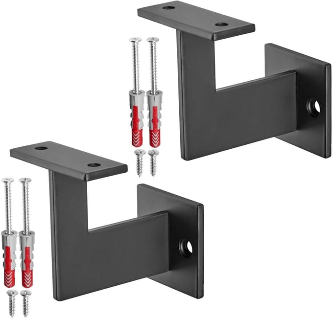 2 x leuningbevestiging, staal, zwart, plat, 90°, 63x81x78 mm