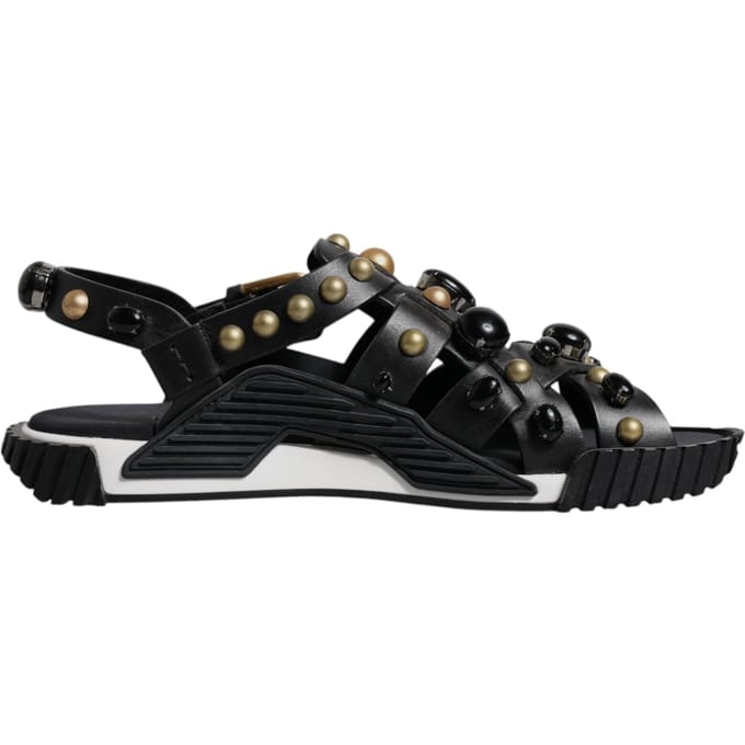 Dolce & Gabbana Zwarte Leren Studded Slippers Sandalen Schoenen