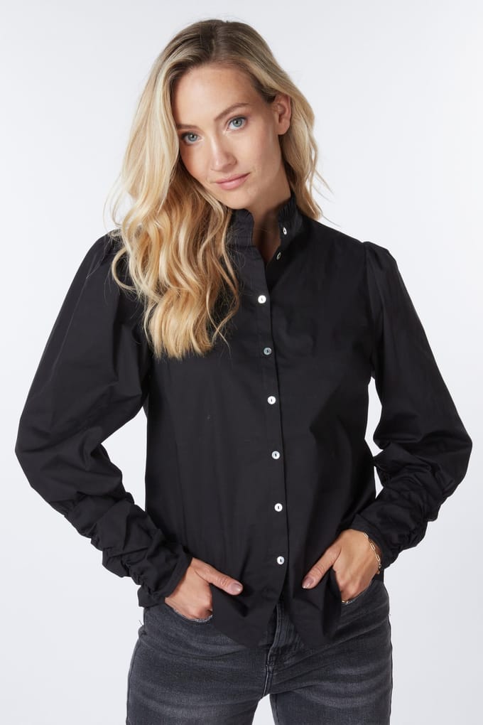 EsQualo Blouse Elasticated Slv Poplin Black Maat: 34 | Longsleeves Outlet | Dames | Zwart
