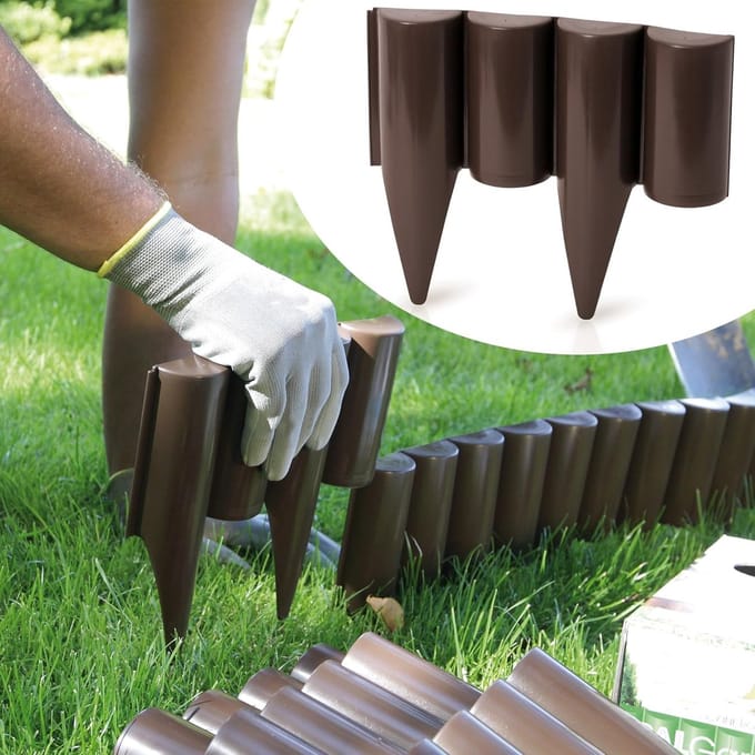 Kunststof Gazonrand - Tuinpalissade Houteffect - Bloembed Omranden - Flexibel Vormbaar - 20 Meter - Bruin