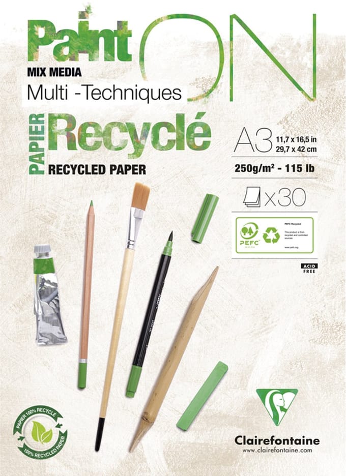 Clairefontaine - Paint ON - Multi-Techniek Pad - Tekenpapier - Schilderpapier -Recycled wit - A3 - 250 g - 30 vel
