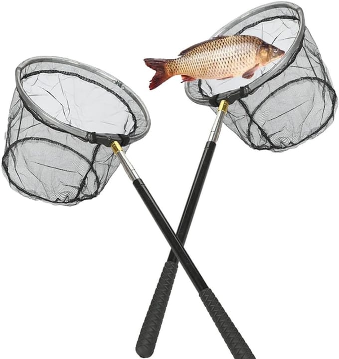 Zyrex® Schepnet Vissen - Visnet - Telescoop Schepnet - Duurzaam Net met Rubberen Coating - Zwart- ‎43cm x 13cm x 6cm; 430 g