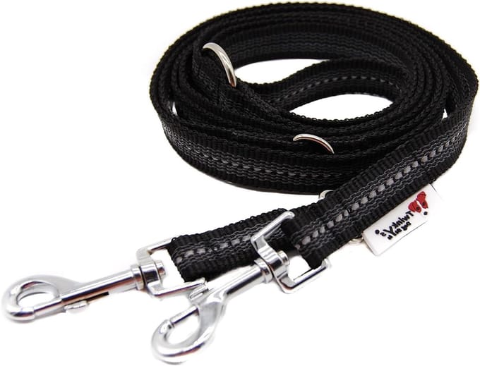 Dog Style Verstelbare hondenriem rubber zwart reflecterend 3 meter 20 mm breed Made in Germany